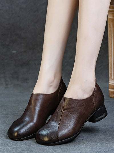 Women Vintage Genuine Leather Mid Heel Shoes