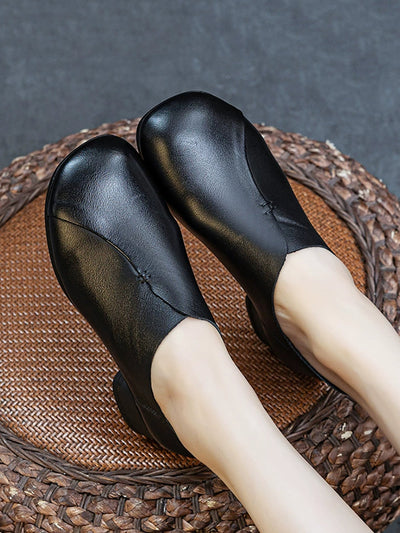 Women Vintage Genuine Leather Mid Heel Shoes
