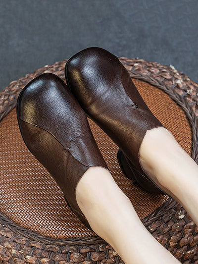 Women Vintage Genuine Leather Mid Heel Shoes
