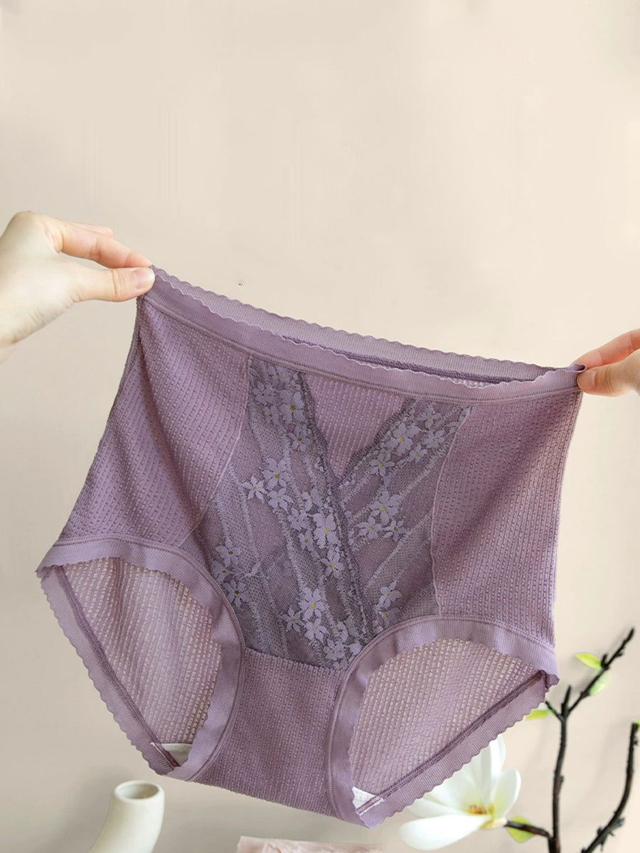 5 Pieces Women High Waist Pure Color Lace Underwear
