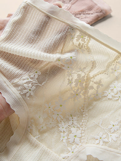 5 Pieces Women High Waist Pure Color Lace Underwear