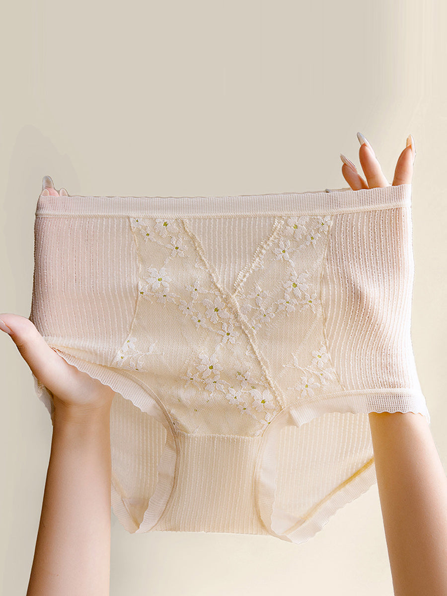 5 Pieces Women High Waist Pure Color Lace Underwear