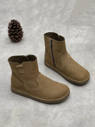 Women Vintage Genuine Leather Flat Ankle Boots