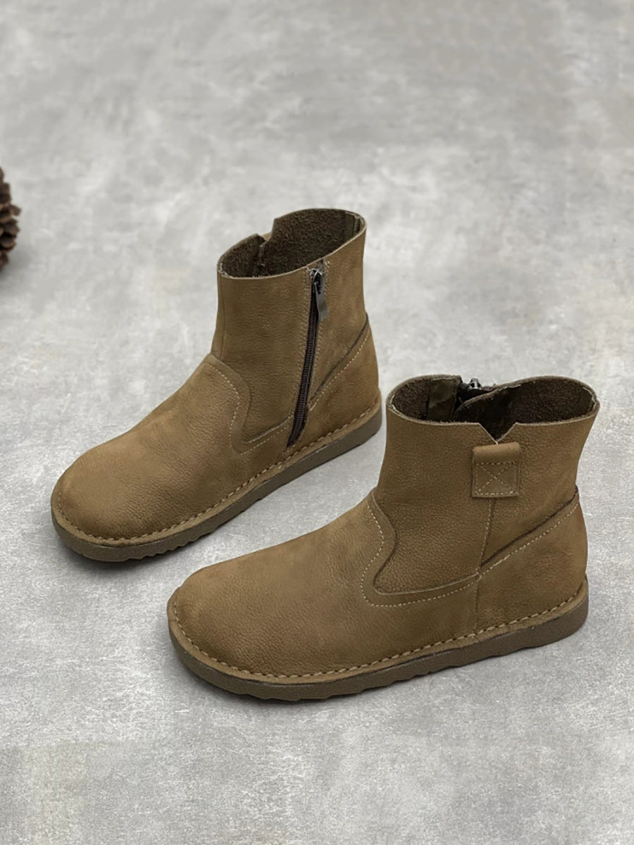Women Vintage Genuine Leather Flat Ankle Boots