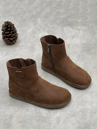 Women Vintage Genuine Leather Flat Ankle Boots