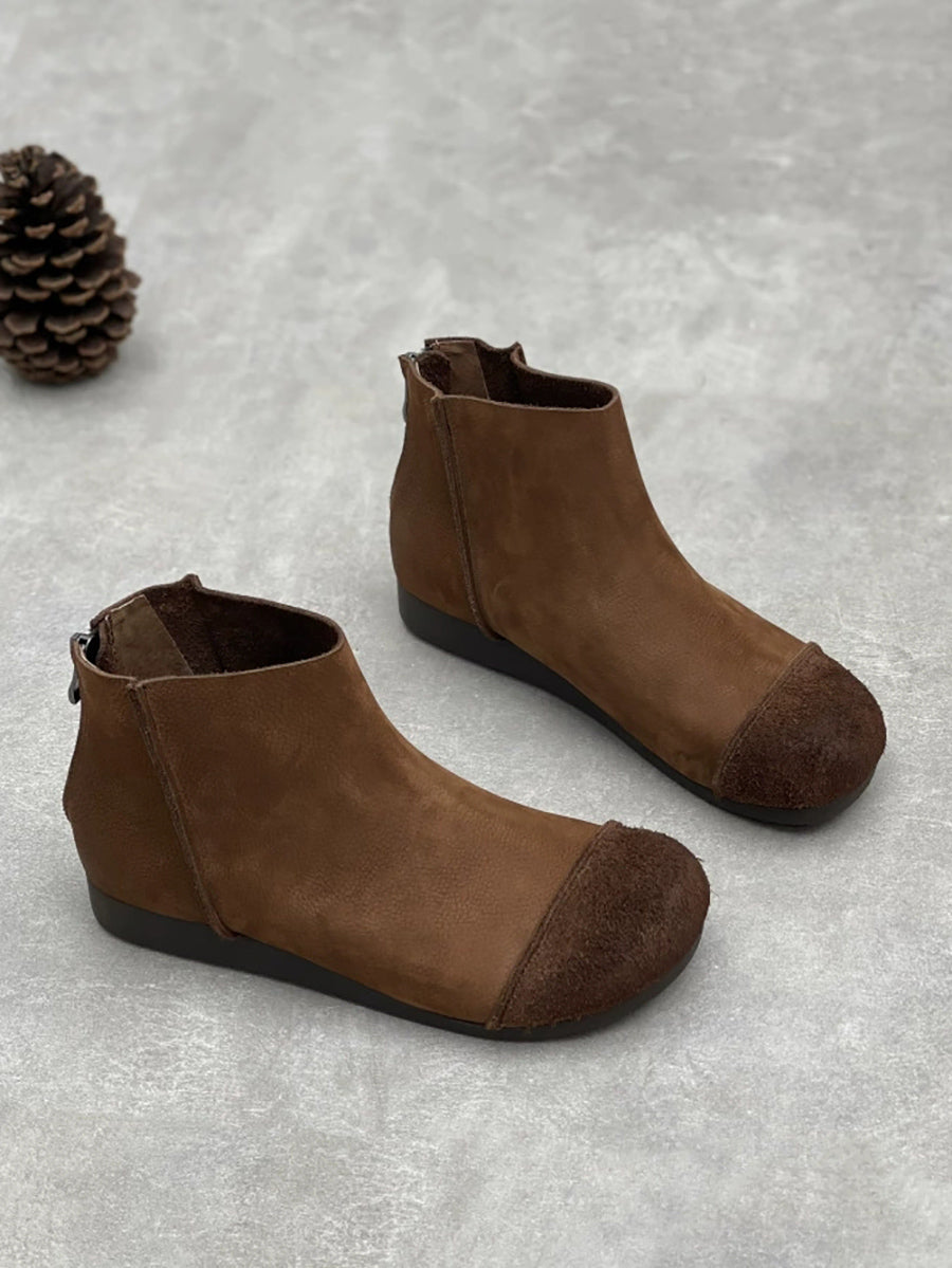 Women Autumn Vintage Leather Spliced Ankle Boots