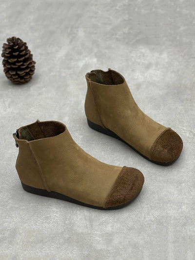 Women Autumn Vintage Leather Spliced Ankle Boots