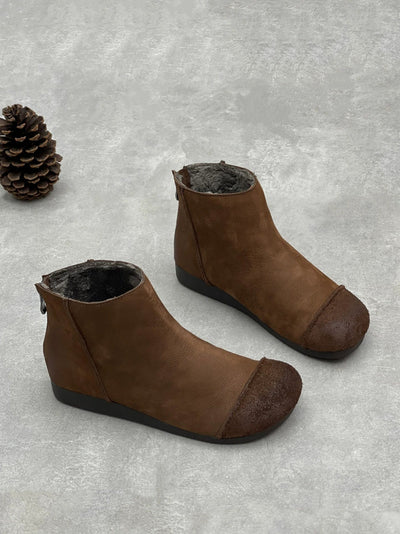 Women Autumn Vintage Leather Spliced Ankle Boots