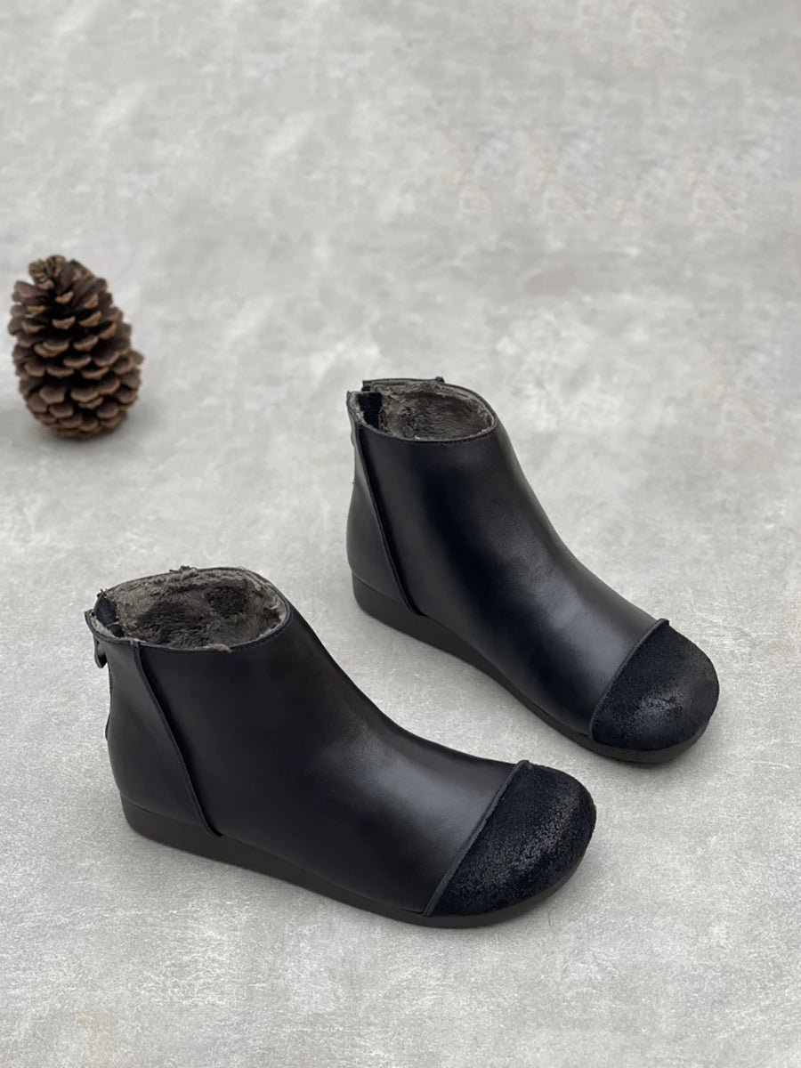 Women Autumn Vintage Leather Spliced Ankle Boots