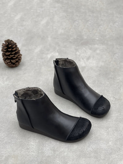 Women Autumn Vintage Leather Spliced Ankle Boots