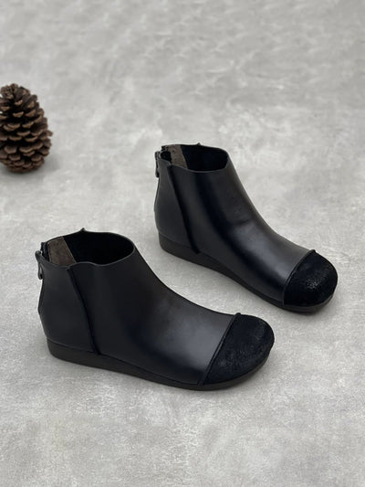 Women Autumn Vintage Leather Spliced Ankle Boots