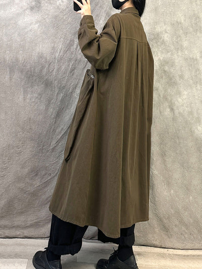 Women Autumn Pure Color Turn-down Collar Long Coat