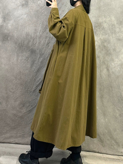 Women Autumn Pure Color Turn-down Collar Long Coat