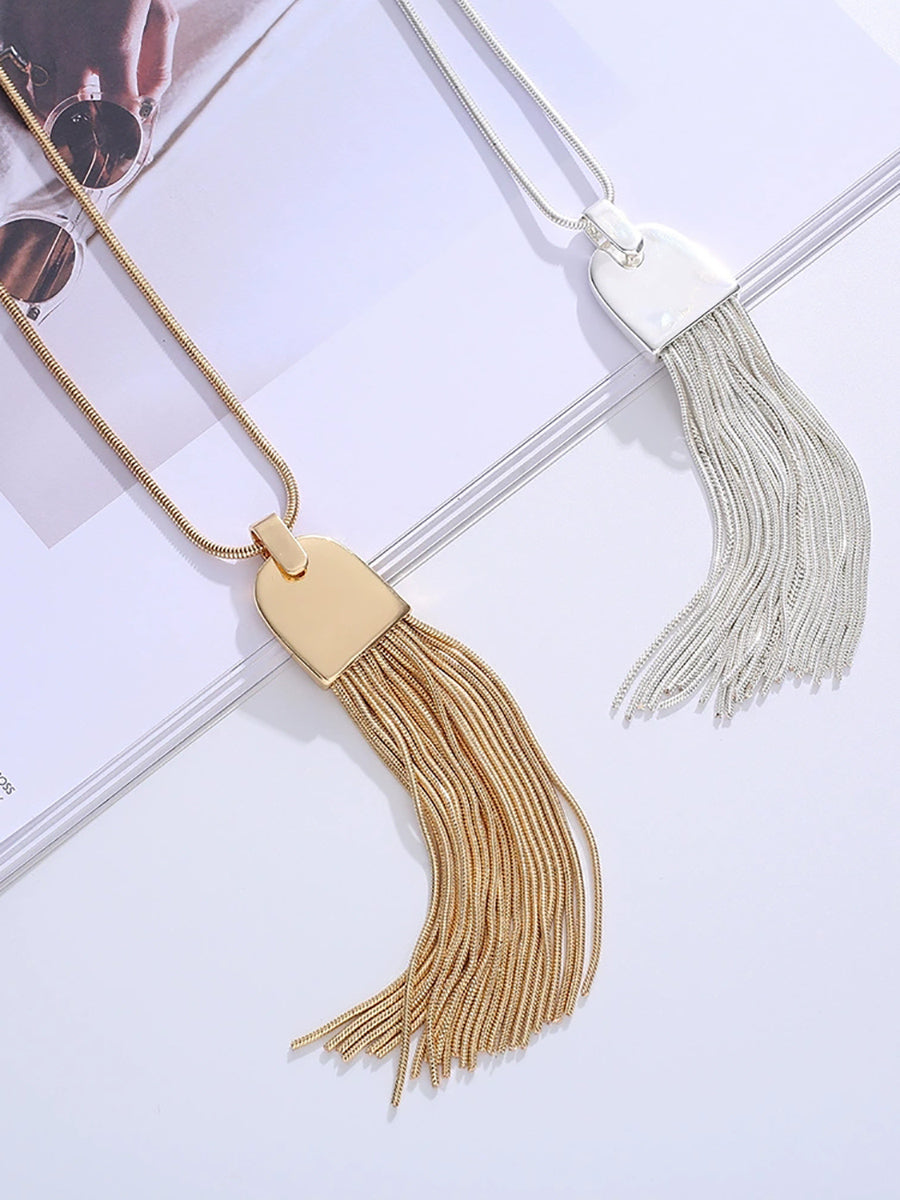 Women Casual Alloy Tassel Long Necklace