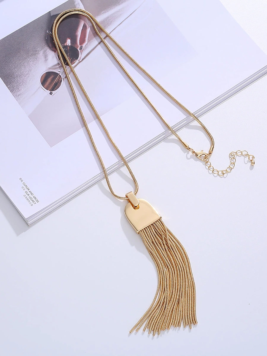 Women Casual Alloy Tassel Long Necklace