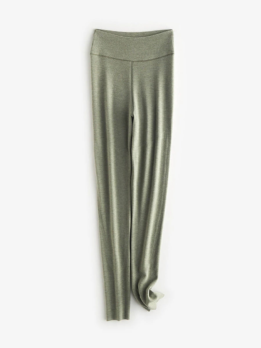 Women Autumn Warm Pure Color High Waist Leggings