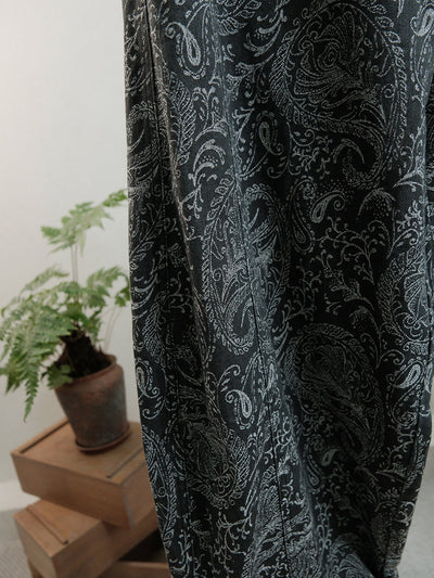 Women Autumn Retro Flower Denim Straight Pants