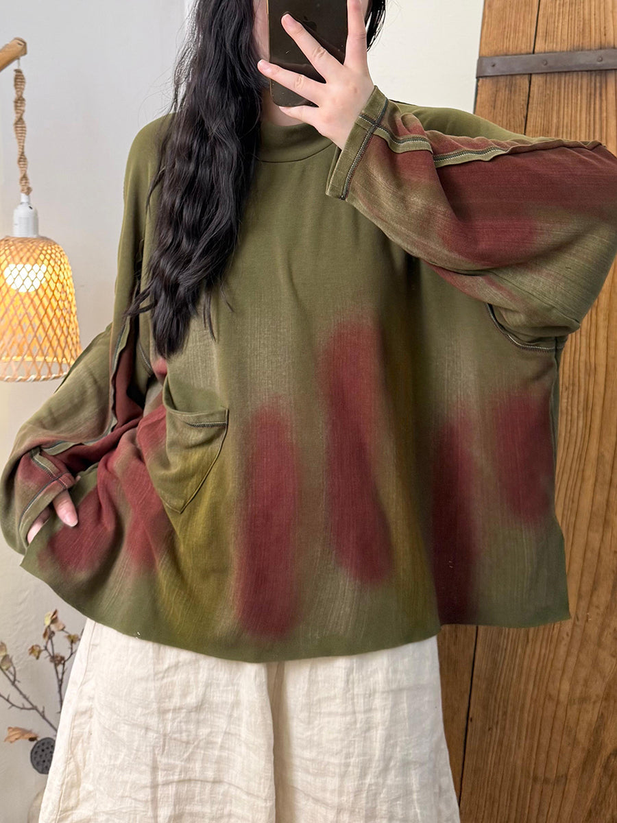 Women Autumn Retro Gradient Color Half-Turtleneck Blouse