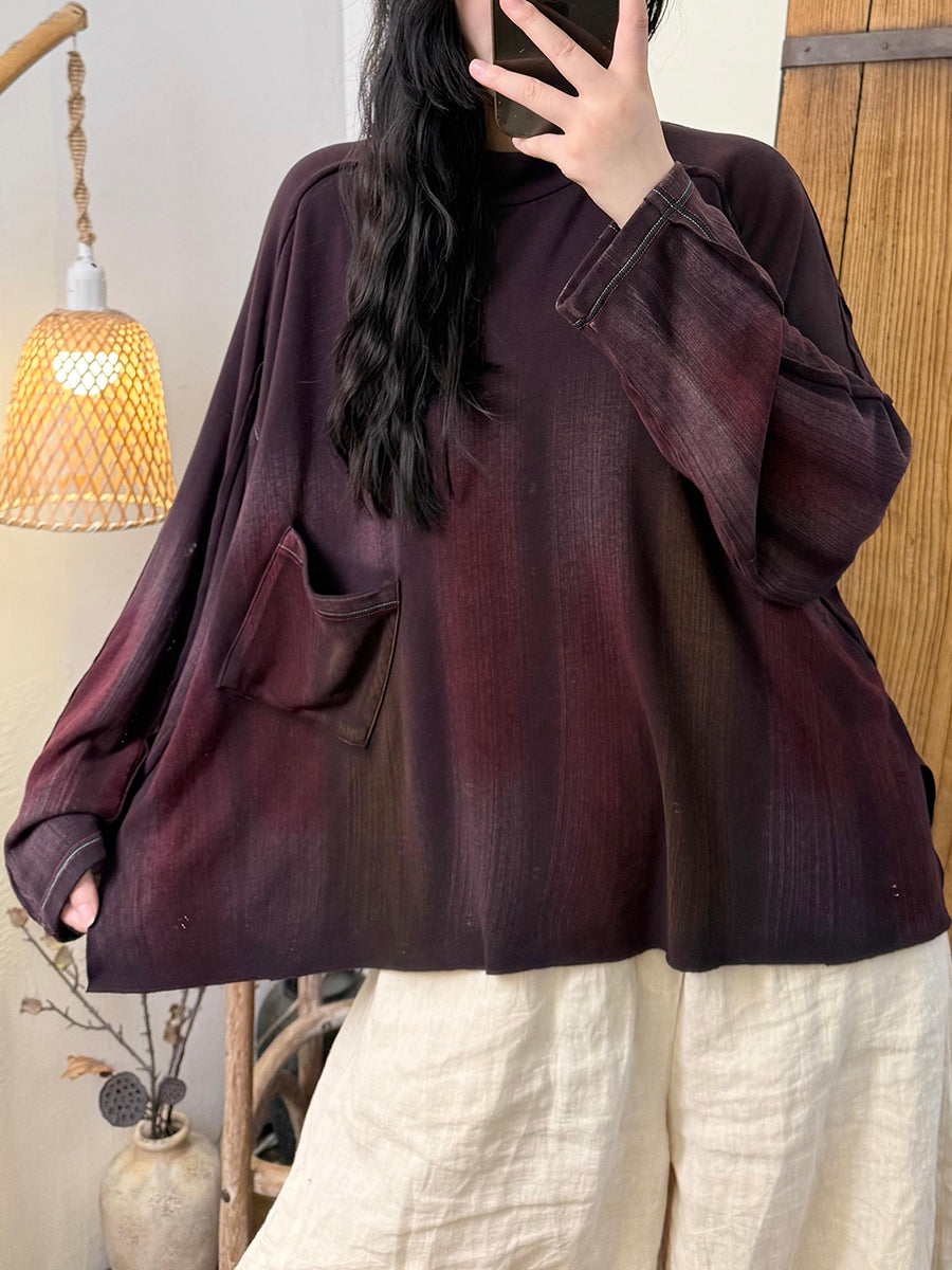Women Autumn Retro Gradient Color Half-Turtleneck Blouse