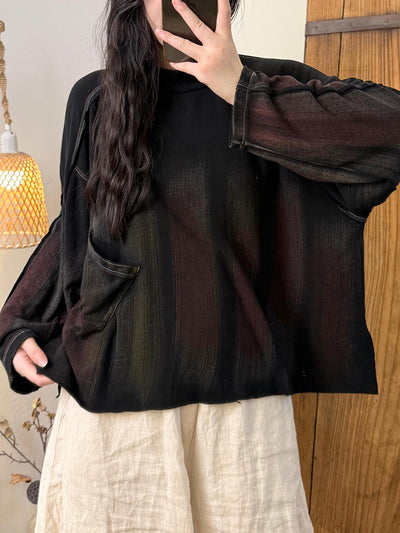 Women Autumn Retro Gradient Color Half-Turtleneck Blouse