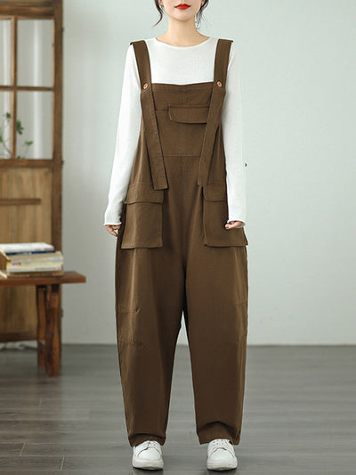 Women Autumn Casual Pure Color Denim Jumpsuits