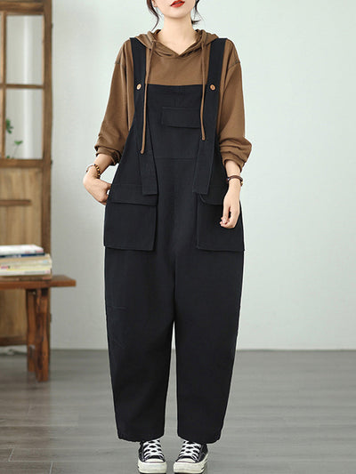 Women Autumn Casual Pure Color Denim Jumpsuits