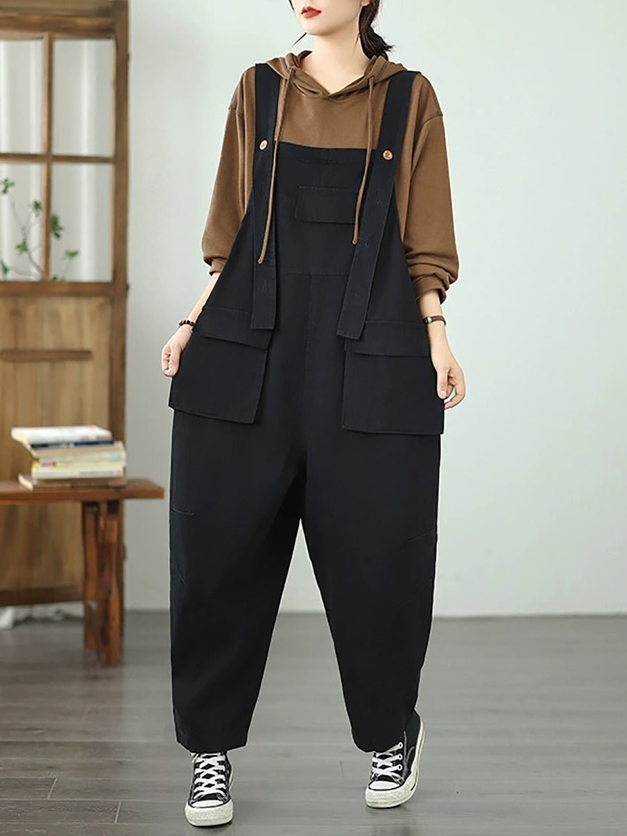 Women Autumn Casual Pure Color Denim Jumpsuits