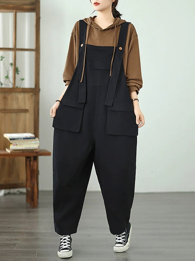 Women Autumn Casual Pure Color Denim Jumpsuits