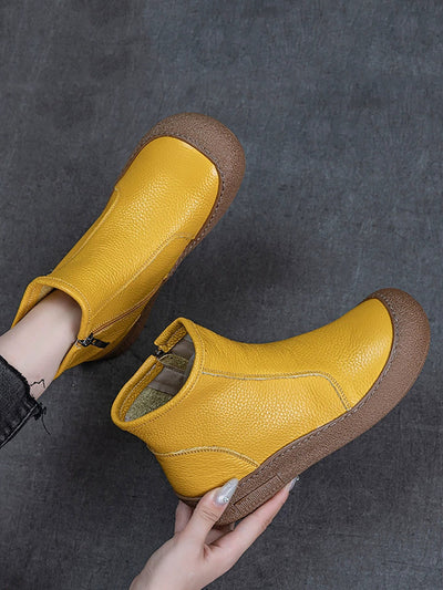 Women Genuine Leather Zipper Flat Ankle Boots