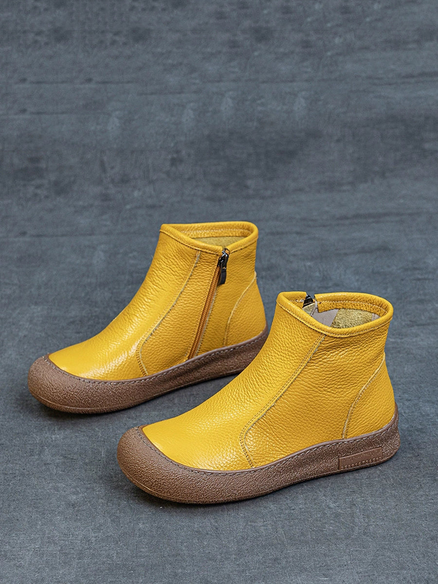 Women Genuine Leather Zipper Flat Ankle Boots