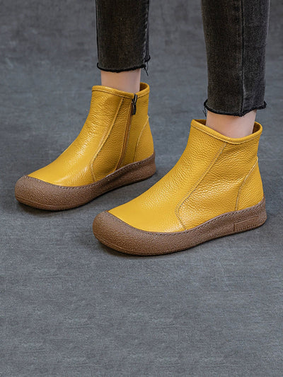 Women Genuine Leather Zipper Flat Ankle Boots