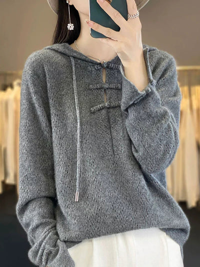 Women Autumn Artsy Kniited Hooded Sweater