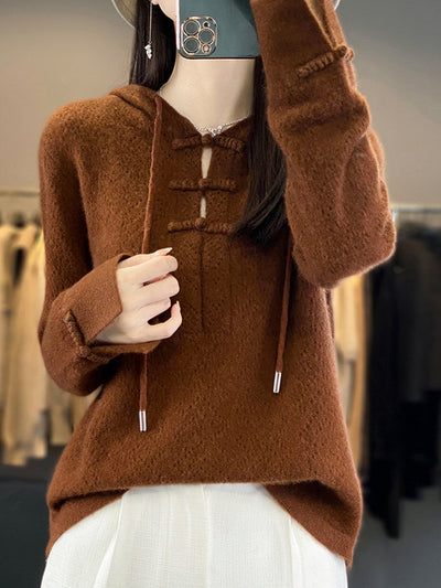 Women Autumn Artsy Kniited Hooded Sweater