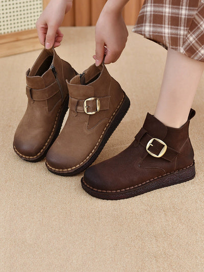 Women Vintage Genuine Leather Low Heel Ankle Boots