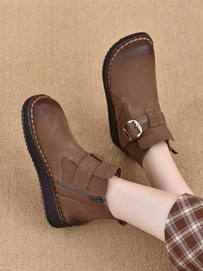 Women Vintage Genuine Leather Low Heel Ankle Boots