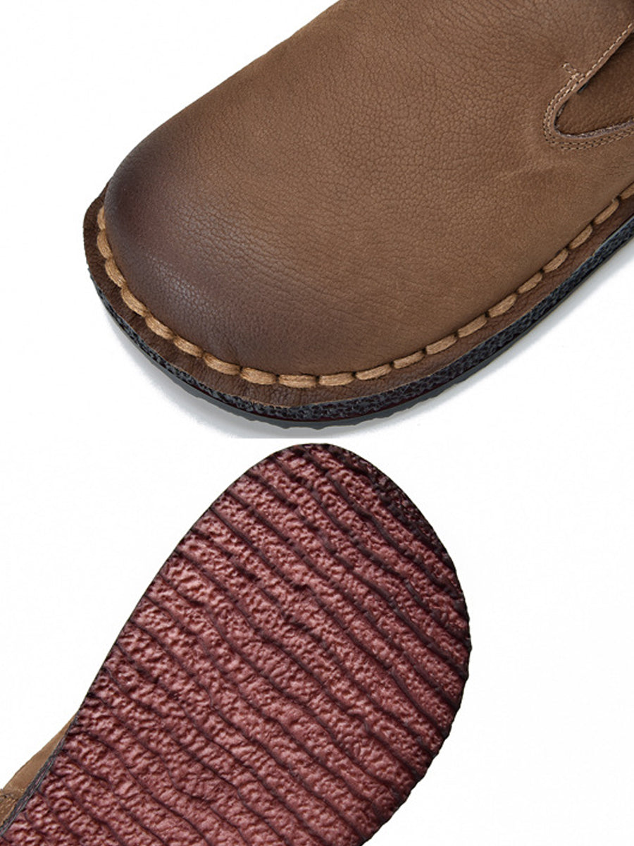 Women Vintage Genuine Leather Low Heel Ankle Boots