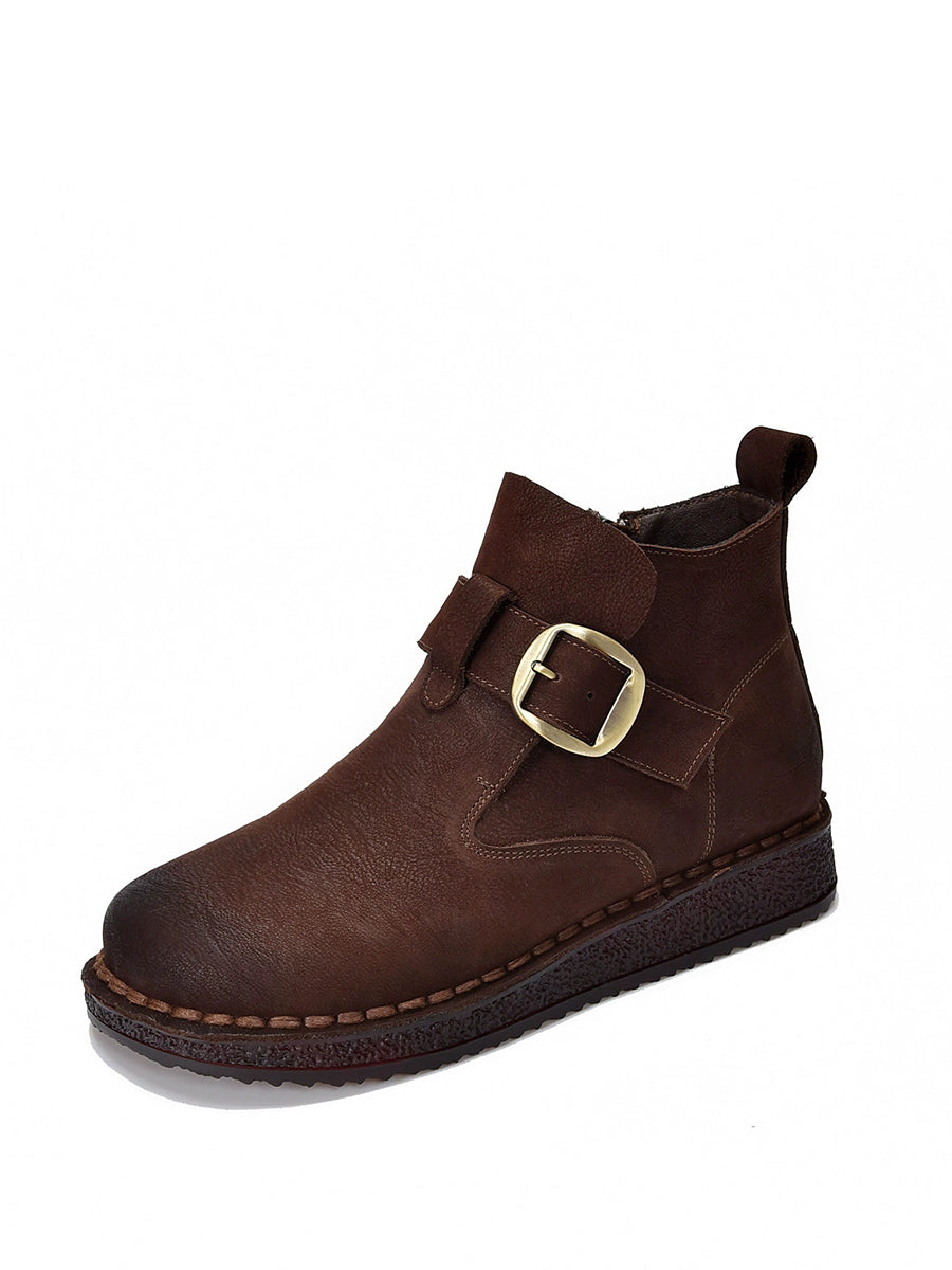 Women Vintage Genuine Leather Low Heel Ankle Boots