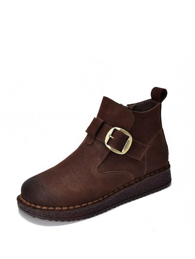 Women Vintage Genuine Leather Low Heel Ankle Boots