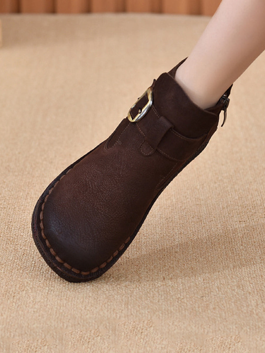 Women Vintage Genuine Leather Low Heel Ankle Boots