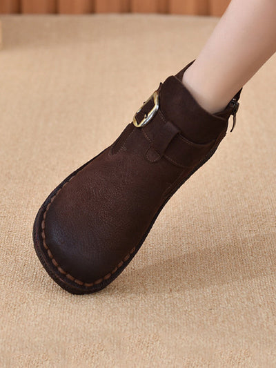 Women Vintage Genuine Leather Low Heel Ankle Boots