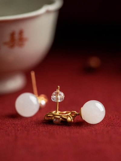 Women Ethnic S925Silver Enamel Pearl Jade Earrings