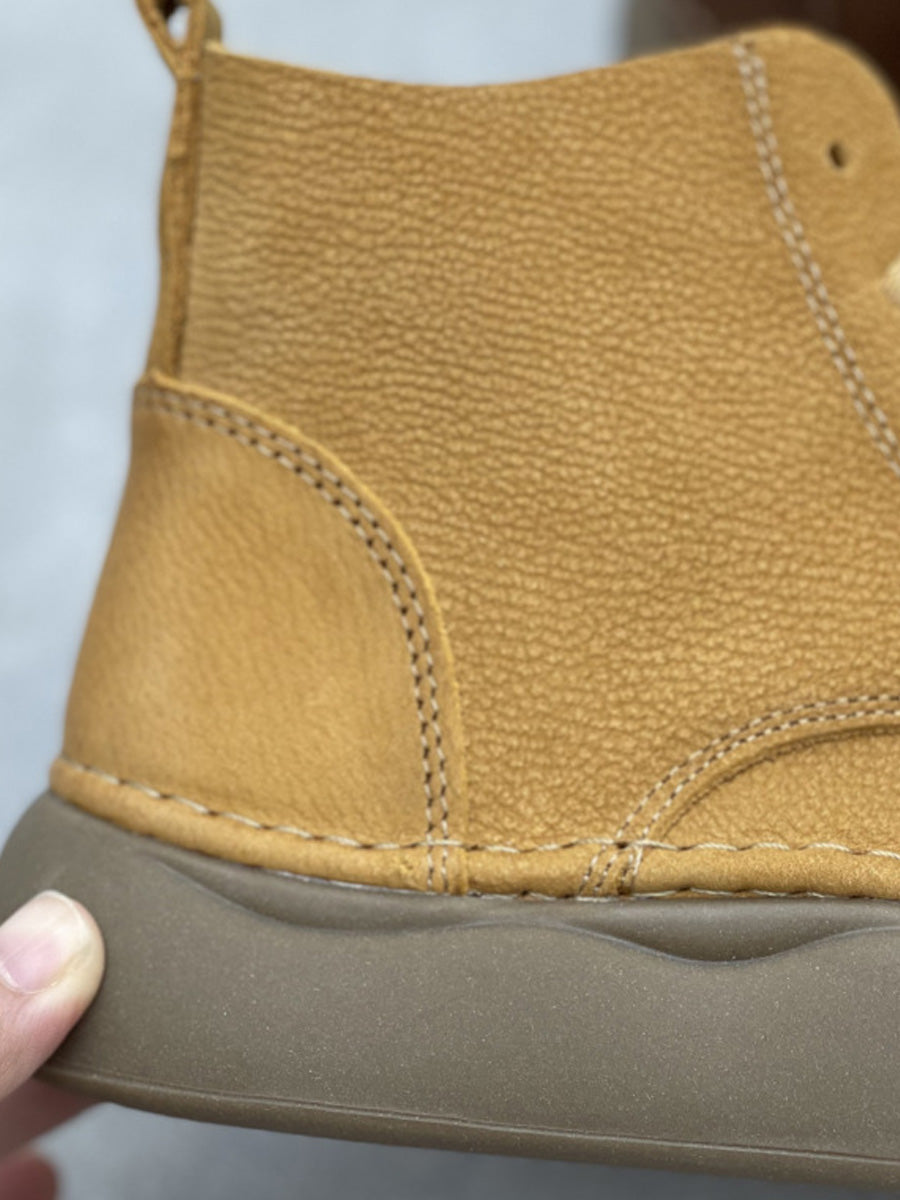 Women Winter Pure Color Genuine Leather Flat Boots