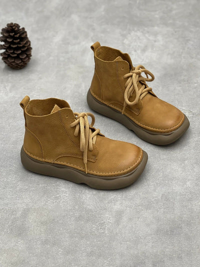 Women Winter Pure Color Genuine Leather Flat Boots