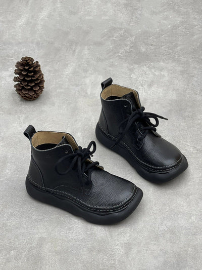Women Winter Pure Color Genuine Leather Flat Boots