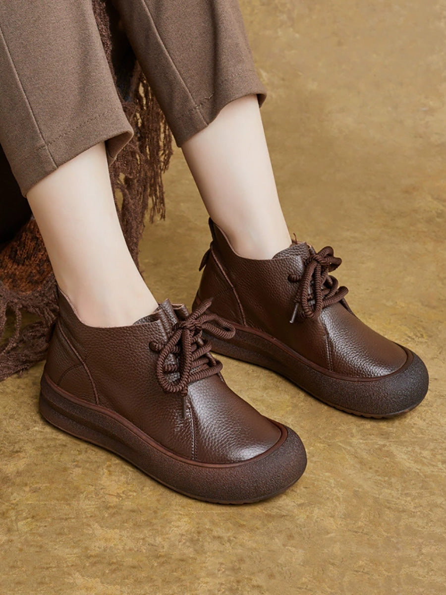 Women Autumn Genuine Leather Flat Ankle Boots
