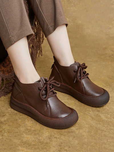 Women Autumn Genuine Leather Flat Ankle Boots