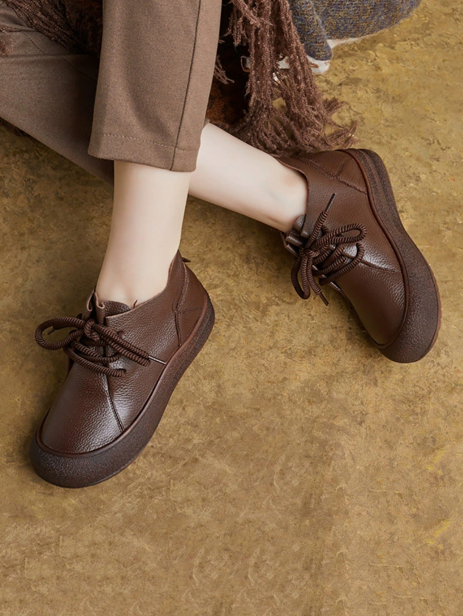 Women Autumn Genuine Leather Flat Ankle Boots