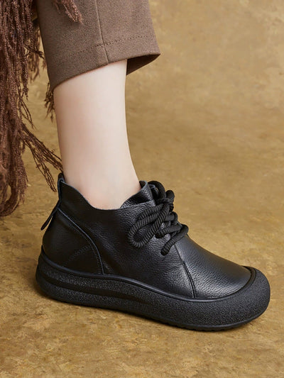 Women Autumn Genuine Leather Flat Ankle Boots