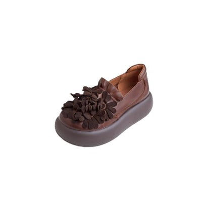 Women Vintage Flower Spliced Genuine Leather Platfrom Shoes