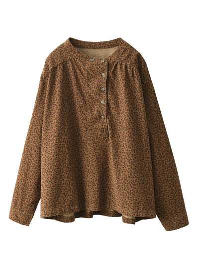 Women Autumn 100%Cotton Floral Stand Collar Shirt